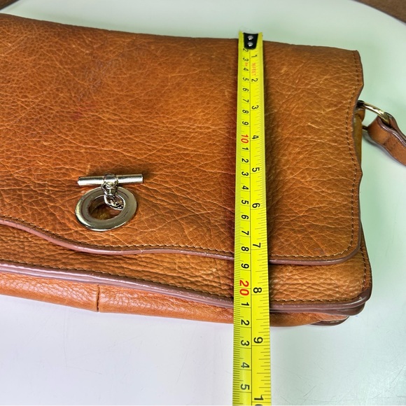 Zara Woman Genuine Leather Tan Crossbody Flap Bag Toggle Closure Boho Chic - Picture 10 of 11